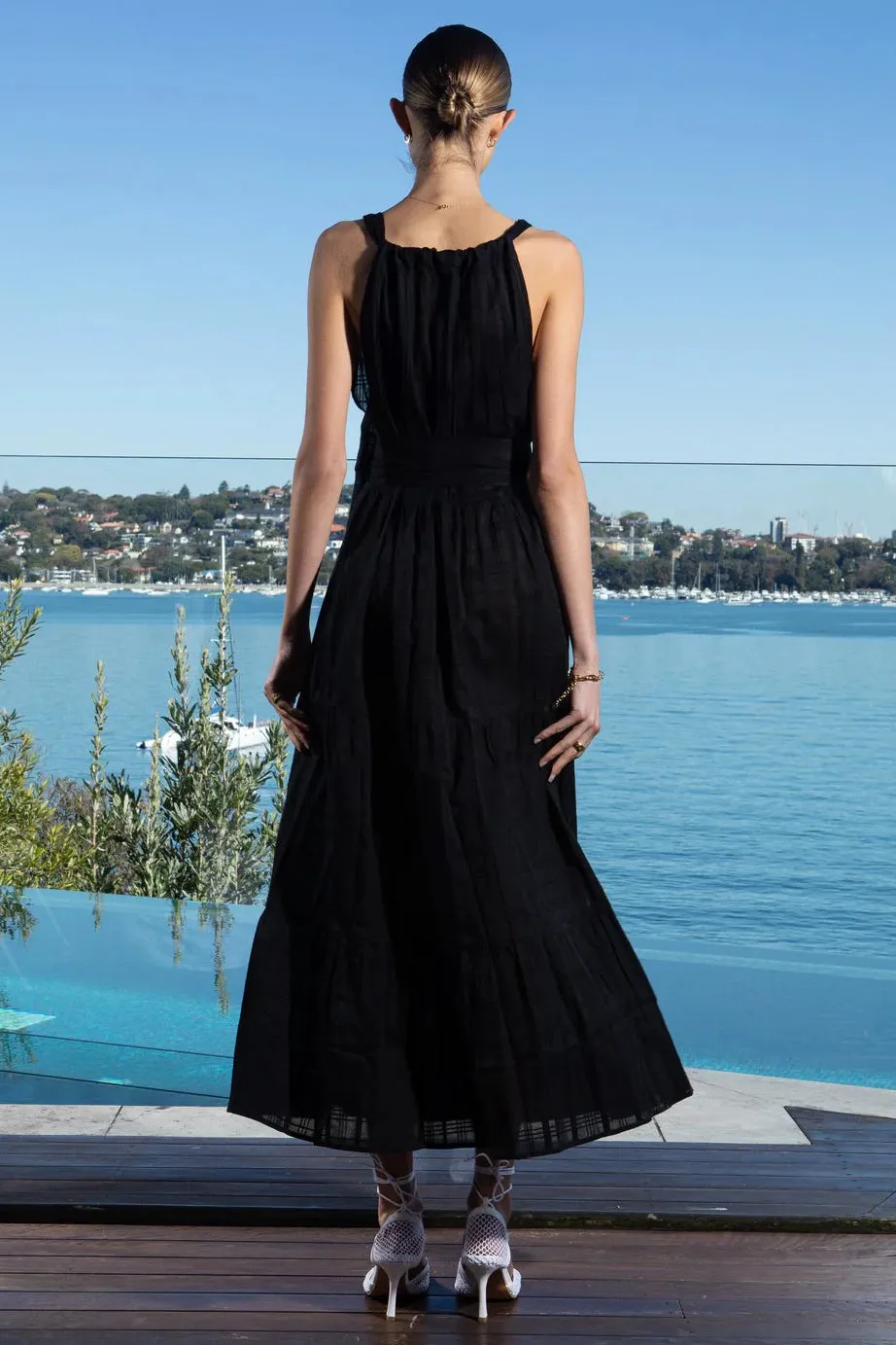 Lake Bow Dress in Checkmate Black
