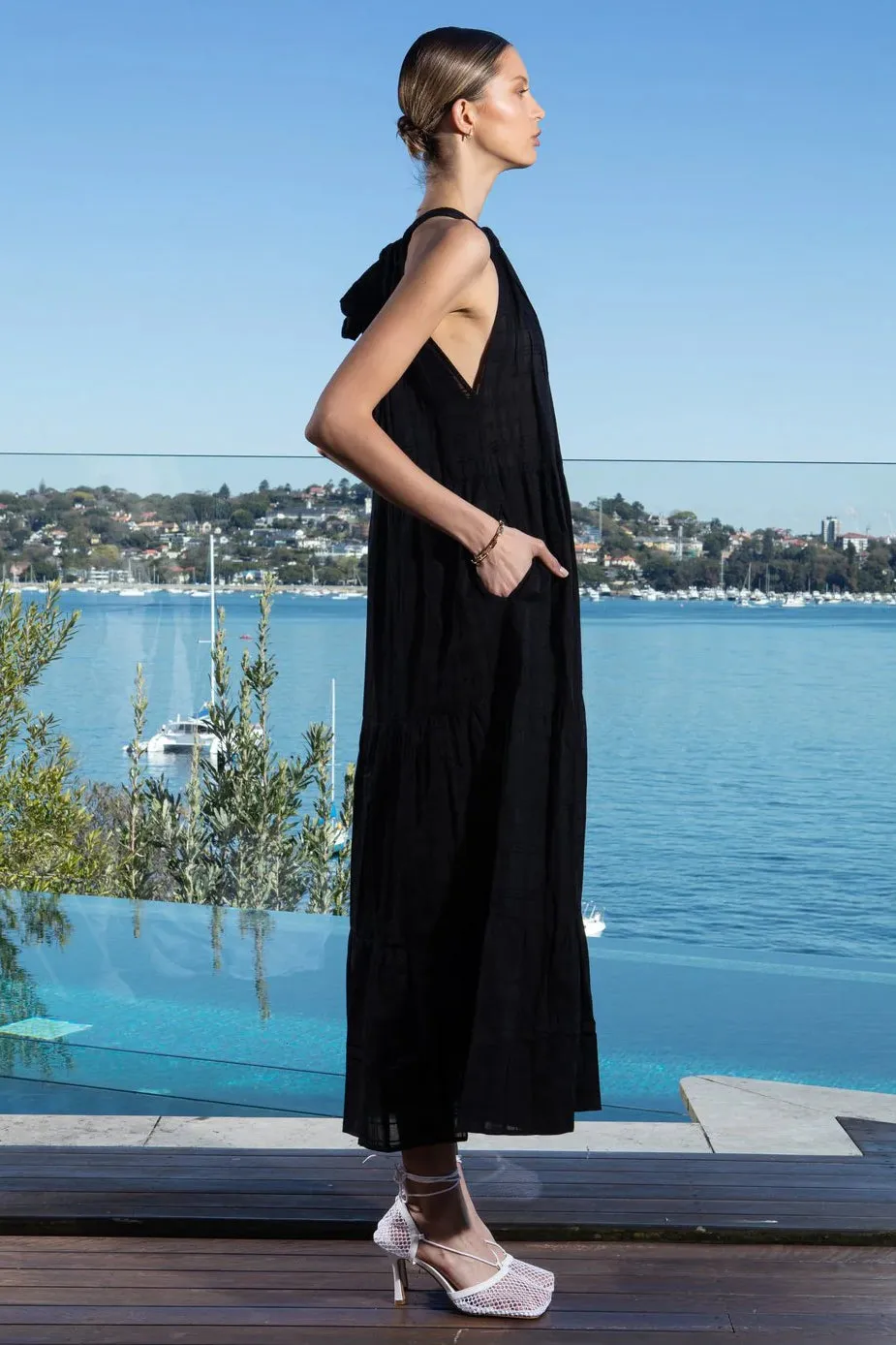 Lake Bow Dress in Checkmate Black