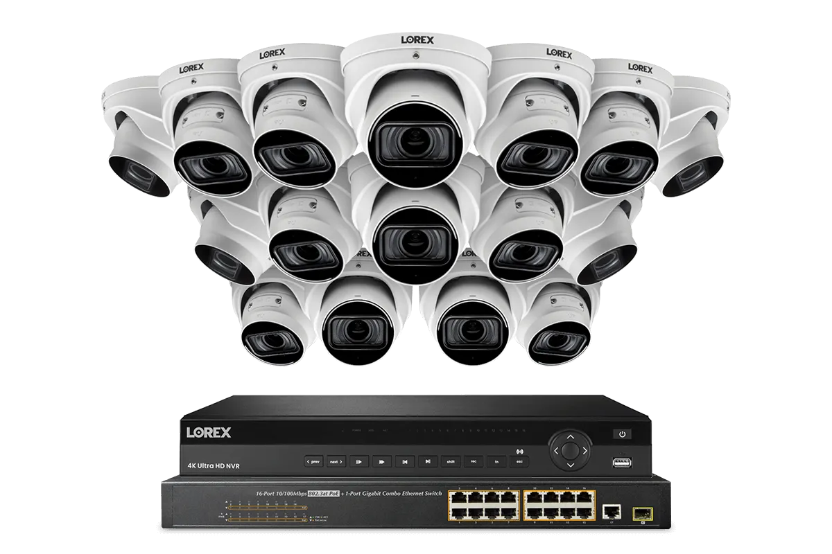 Lorex 4K (32 Camera Capable) 8TB Wired NVR System with Nocturnal 4 Smart IP Dome Cameras Featuring Motorized Varifocal Lens, Listen-In Audio and 30FPS Recording
