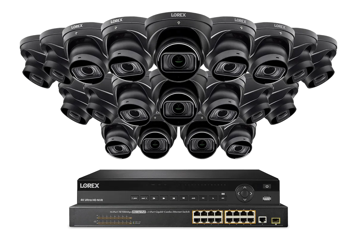 Lorex 4K (32 Camera Capable) 8TB Wired NVR System with Nocturnal 4 Smart IP Dome Cameras Featuring Motorized Varifocal Lens, Listen-In Audio and 30FPS Recording