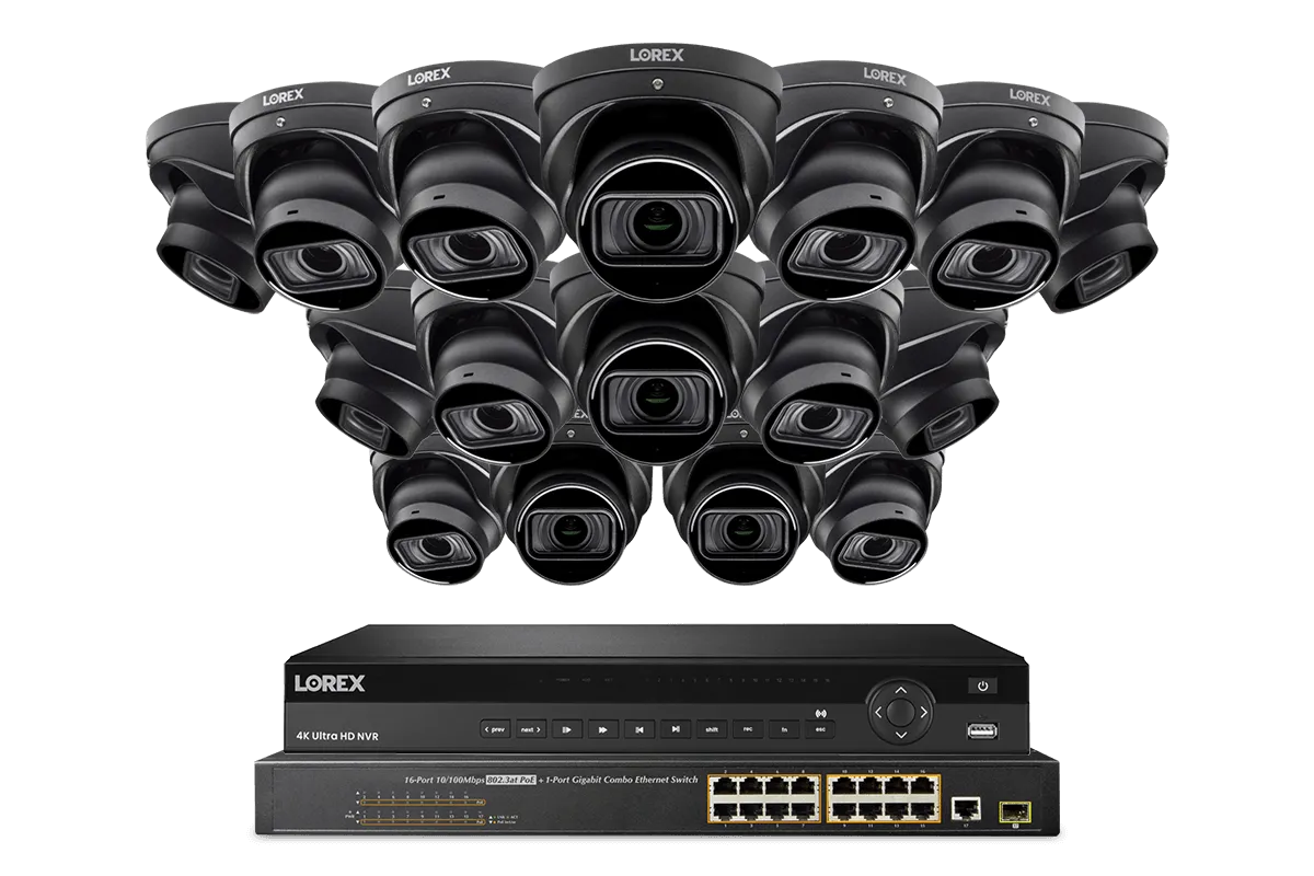 Lorex 4K (32 Camera Capable) 8TB Wired NVR System with Nocturnal 4 Smart IP Dome Cameras Featuring Motorized Varifocal Lens, Listen-In Audio and 30FPS Recording