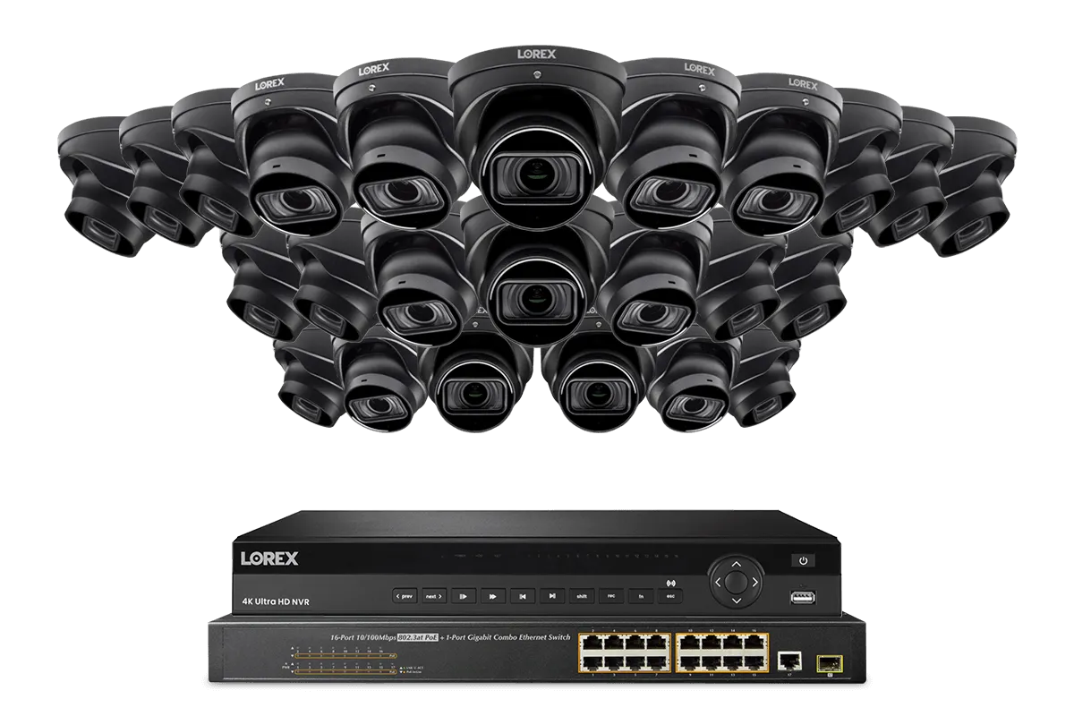 Lorex 4K (32 Camera Capable) 8TB Wired NVR System with Nocturnal 4 Smart IP Dome Cameras Featuring Motorized Varifocal Lens, Listen-In Audio and 30FPS Recording