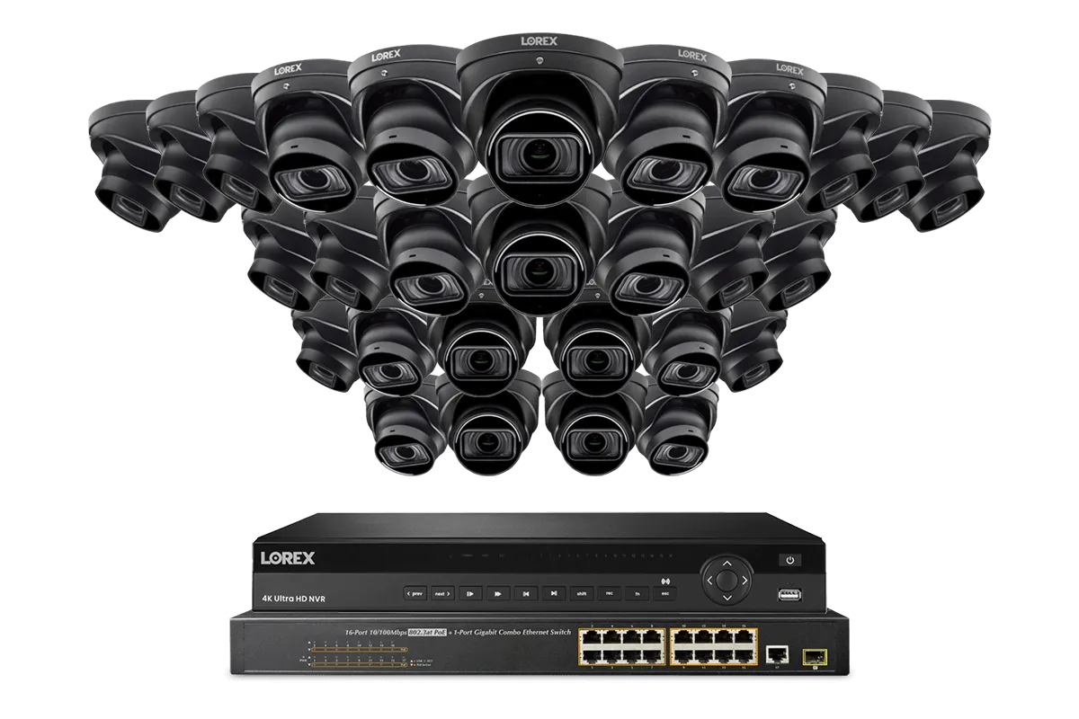 Lorex 4K (32 Camera Capable) 8TB Wired NVR System with Nocturnal 4 Smart IP Dome Cameras Featuring Motorized Varifocal Lens, Listen-In Audio and 30FPS Recording