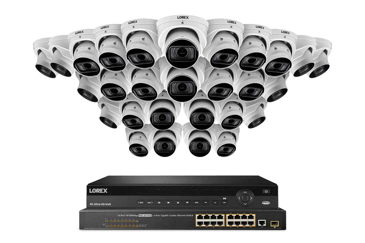 Lorex 4K (32 Camera Capable) 8TB Wired NVR System with Nocturnal 4 Smart IP Dome Cameras Featuring Motorized Varifocal Lens, Listen-In Audio and 30FPS Recording