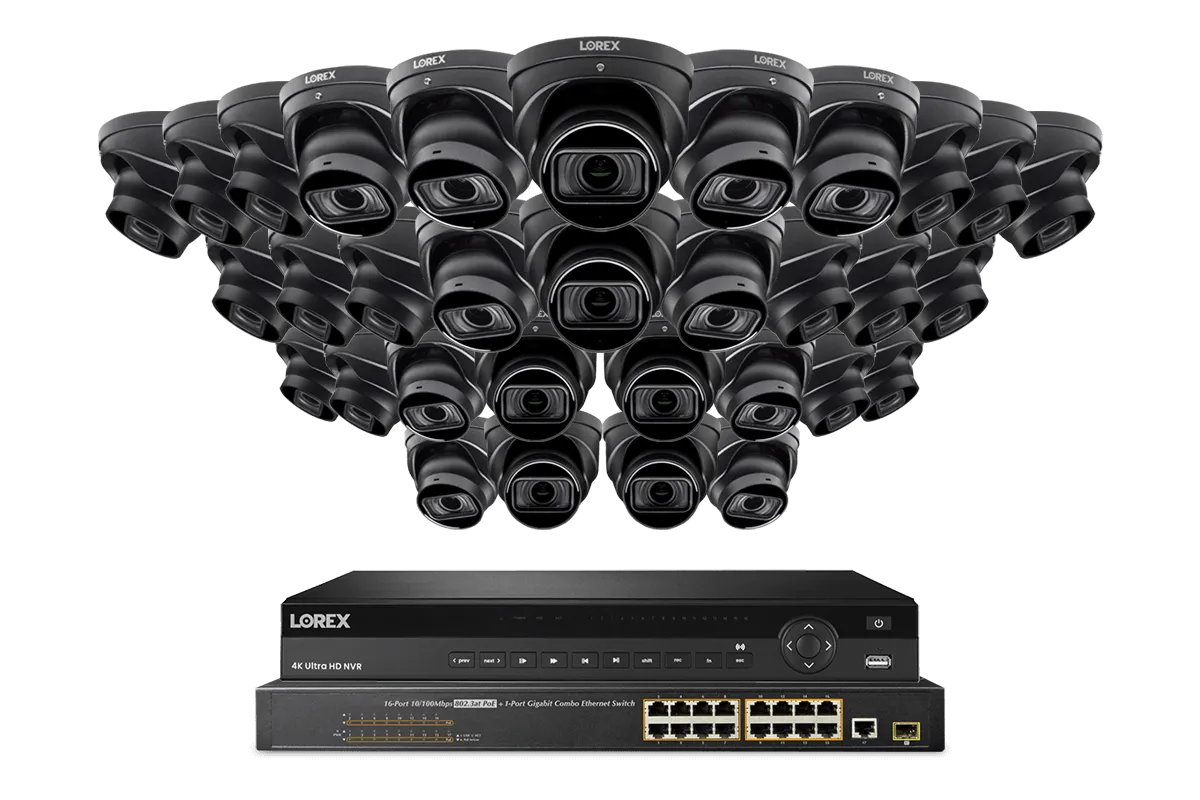 Lorex 4K (32 Camera Capable) 8TB Wired NVR System with Nocturnal 4 Smart IP Dome Cameras Featuring Motorized Varifocal Lens, Listen-In Audio and 30FPS Recording