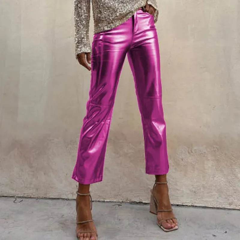 Metallic bright classy high rise straight trousers