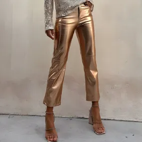 Metallic bright classy high rise straight trousers