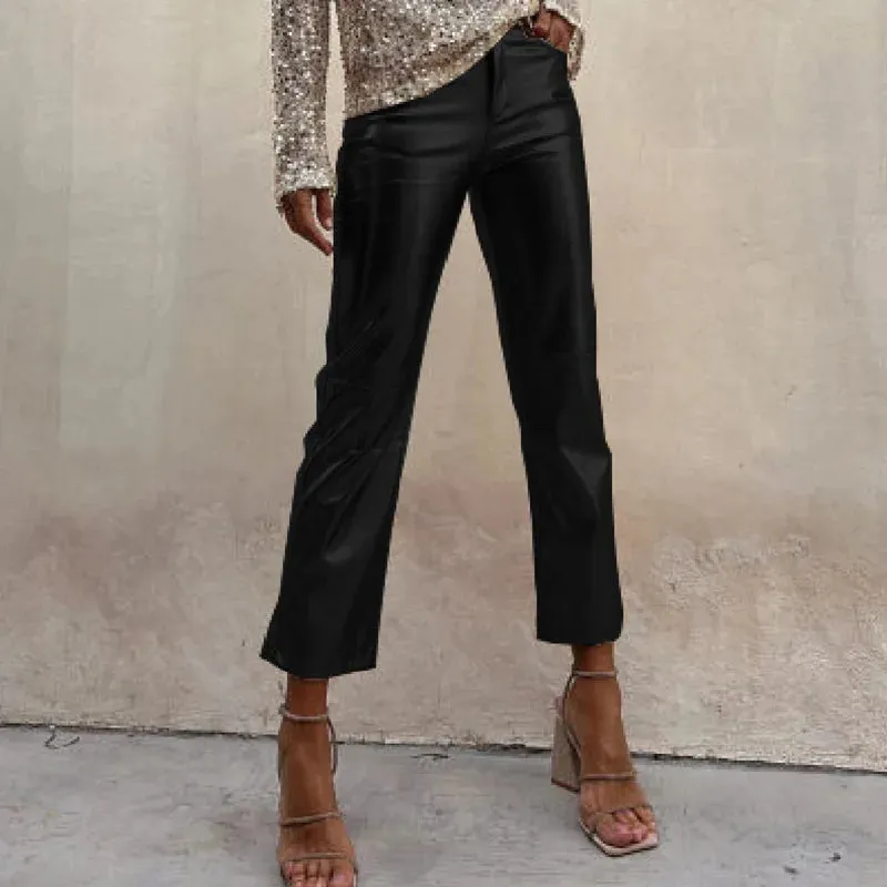 Metallic bright classy high rise straight trousers