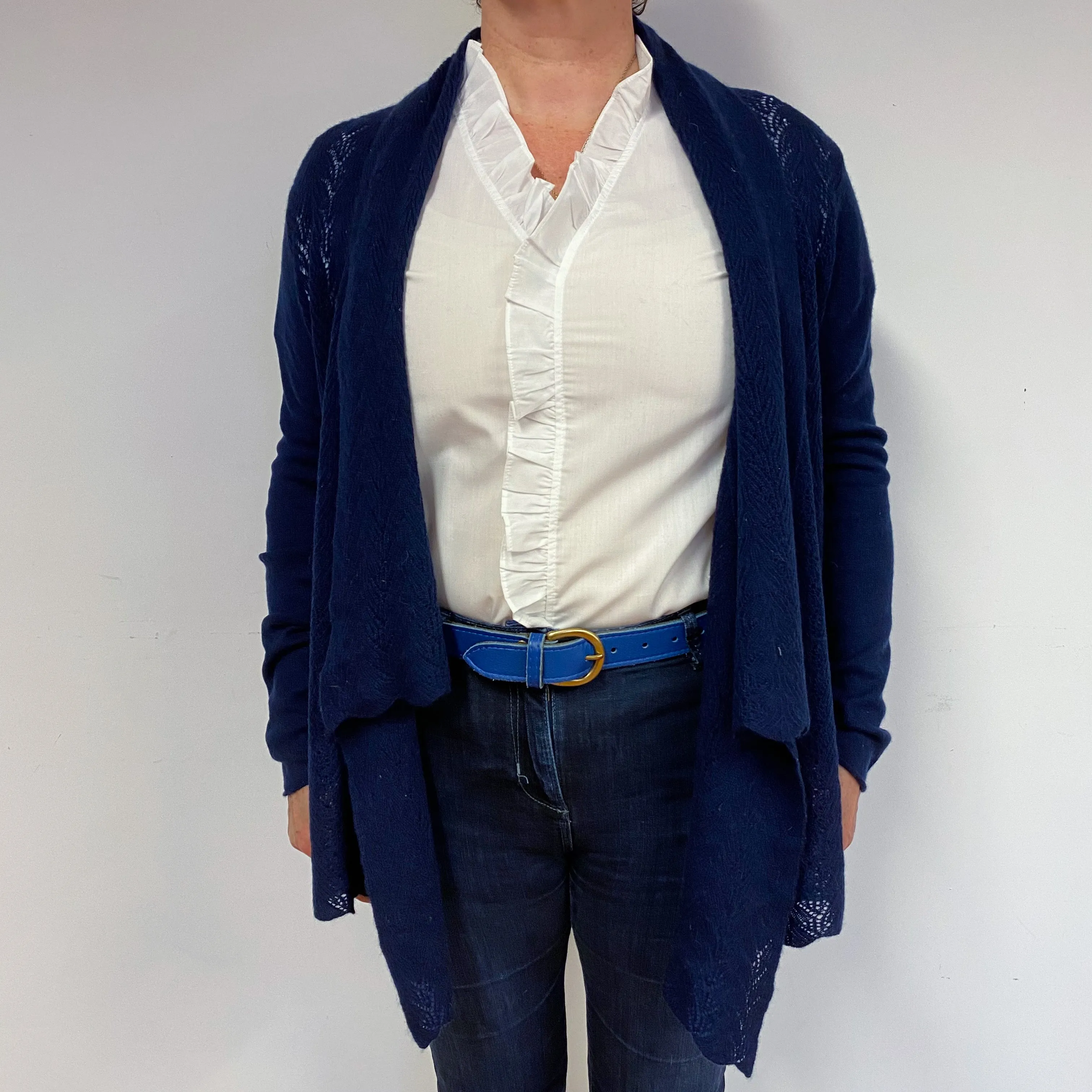 Navy Blue Cashmere Waterfall Cardigan Large