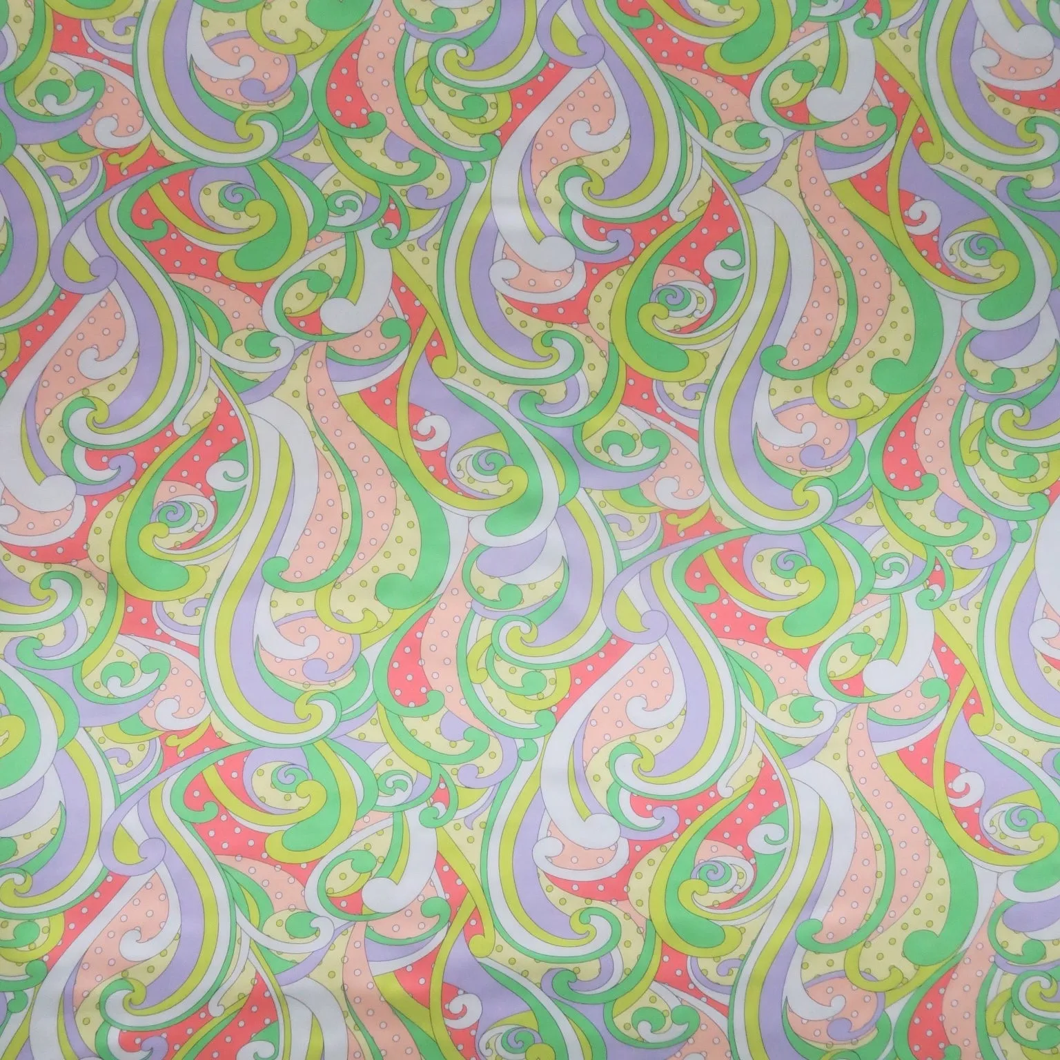 Neon Green and Mint Shapes and Polka Dots Printed Silk Charmeuse Fabric