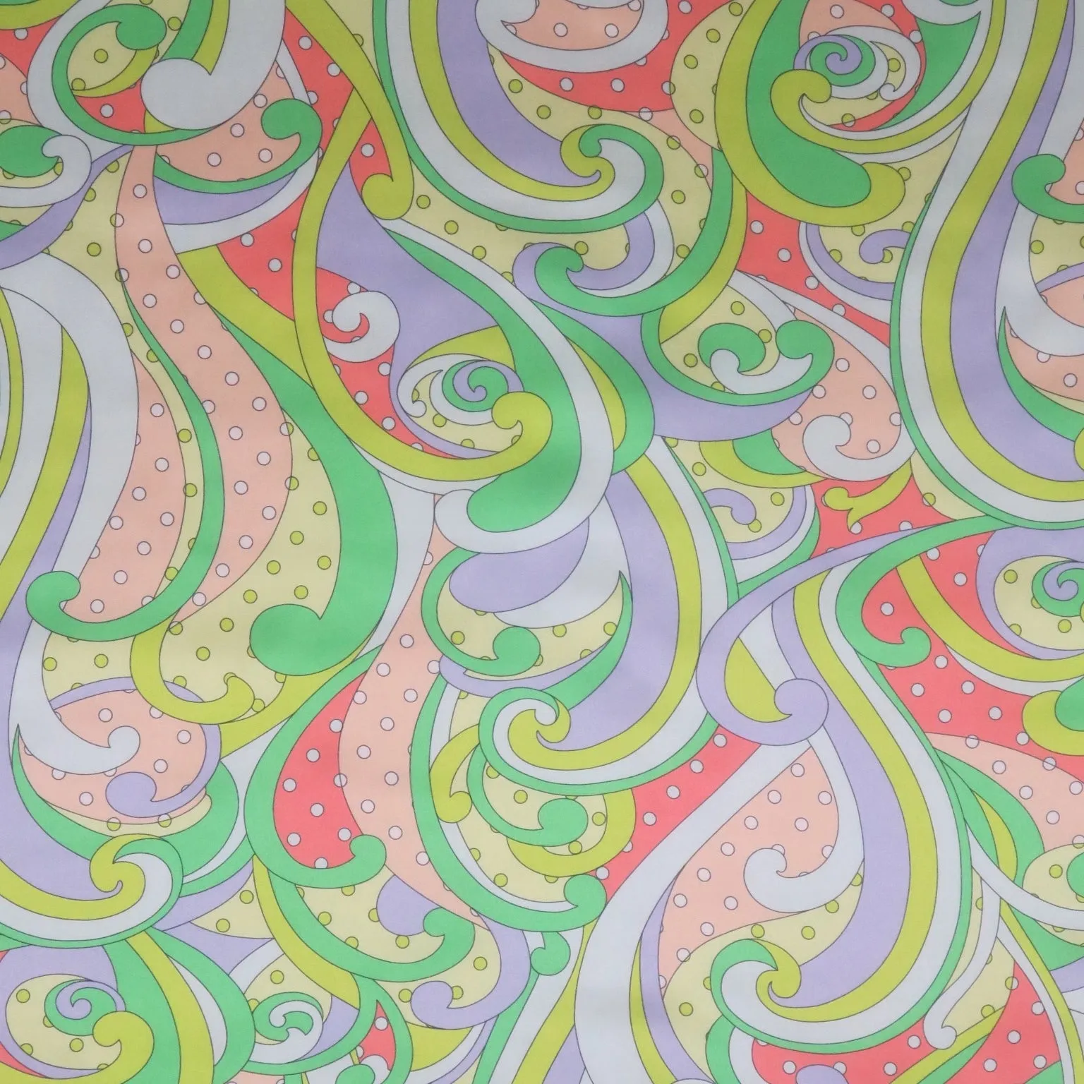 Neon Green and Mint Shapes and Polka Dots Printed Silk Charmeuse Fabric