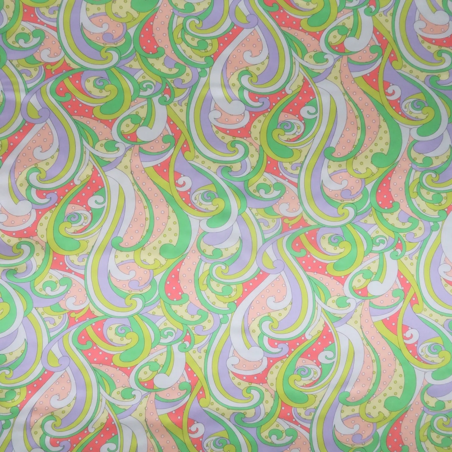 Neon Green and Mint Shapes and Polka Dots Printed Silk Charmeuse Fabric