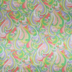 Neon Green and Mint Shapes and Polka Dots Printed Silk Charmeuse Fabric