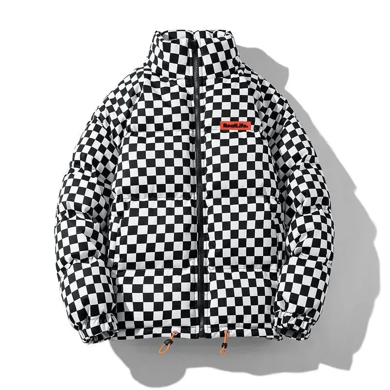 New Fall Winter Checkered Cotton padded Down Puffer Jacket men