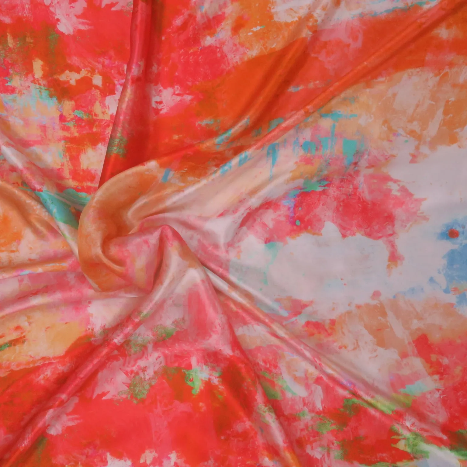 Orange White and Pink Paint Splatters Printed Silk Charmeuse Fabric