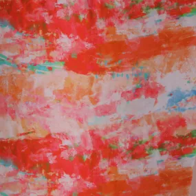 Orange White and Pink Paint Splatters Printed Silk Charmeuse Fabric