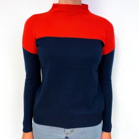 Red Blue Colour Block Cashmere Turtle Neck Jumper Small