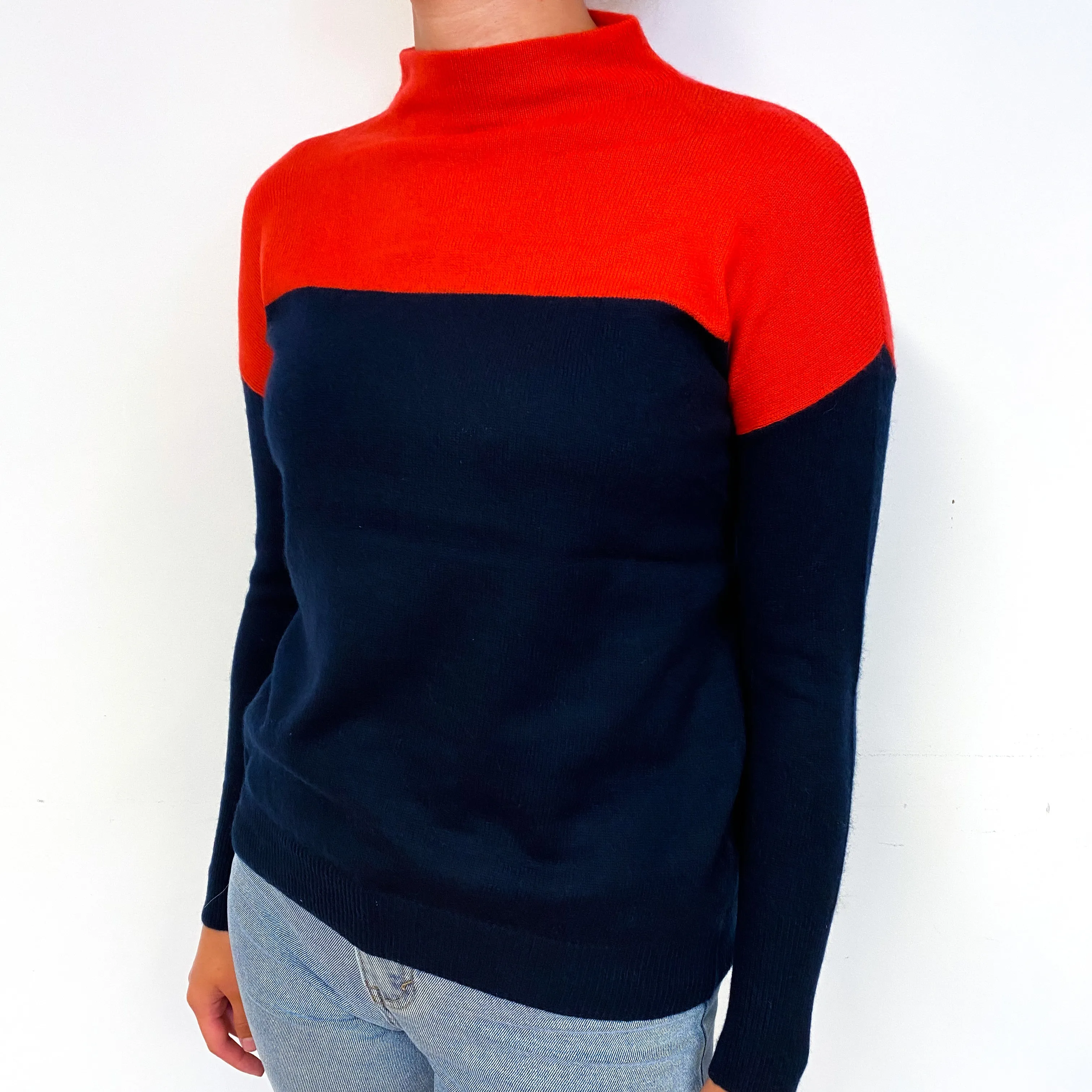 Red Blue Colour Block Cashmere Turtle Neck Jumper Small