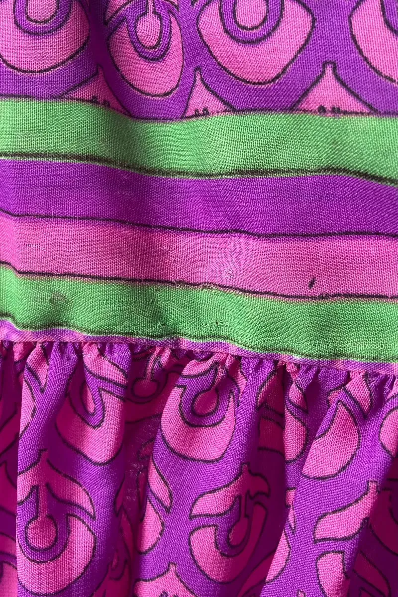 Rosemary Maxi Dress - Vintage Indian Sari - Fuchsia & Sapphire Flower Motif - Size XS/S