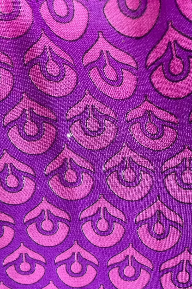 Rosemary Maxi Dress - Vintage Indian Sari - Fuchsia & Sapphire Flower Motif - Size XS/S