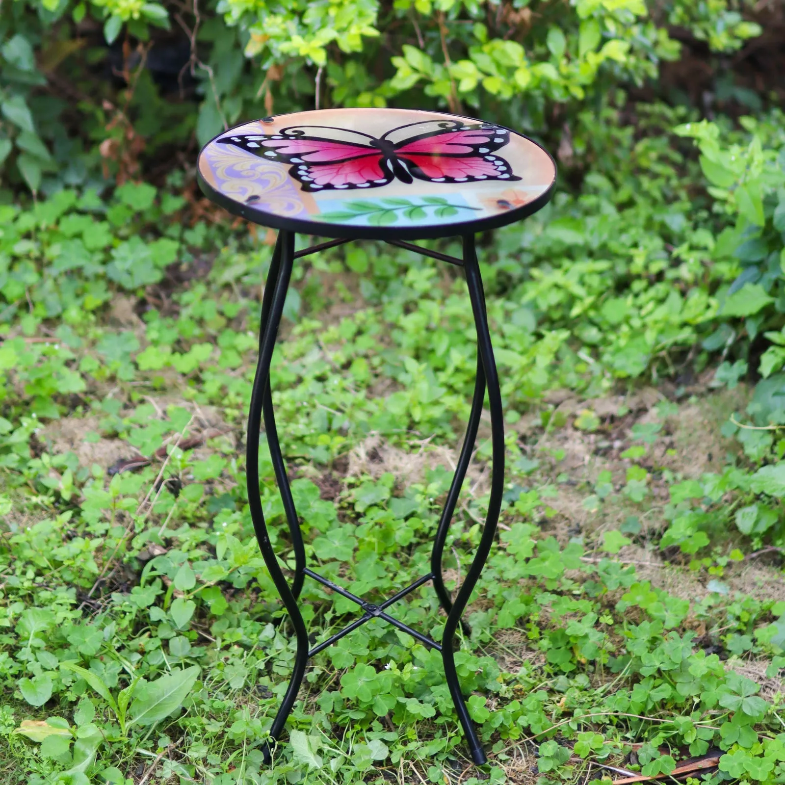 Round Side Mosaic Table With Large Butterfly Design