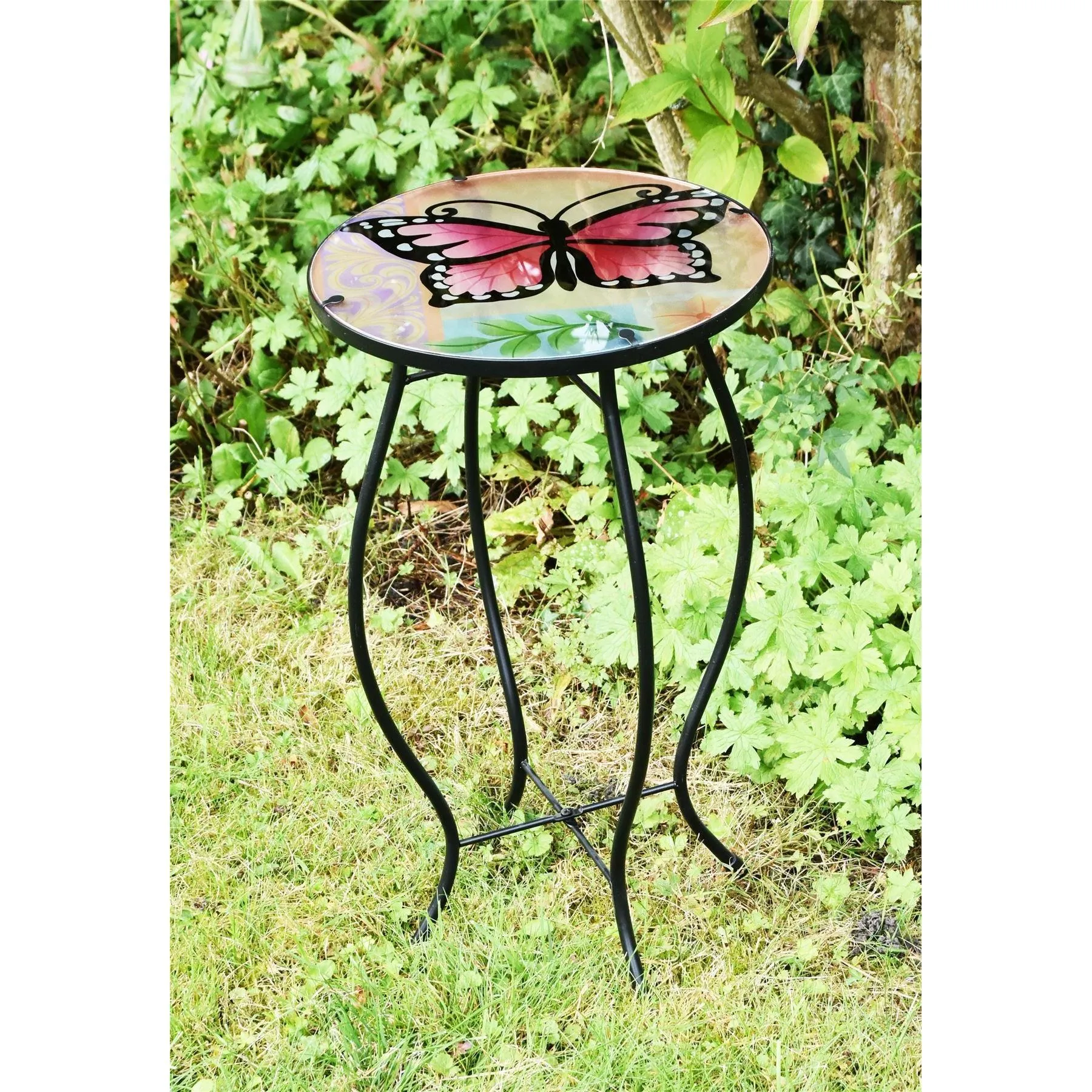 Round Side Mosaic Table With Large Butterfly Design