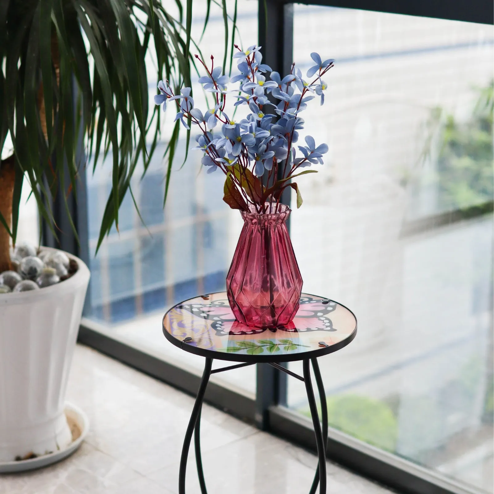 Round Side Mosaic Table With Large Butterfly Design