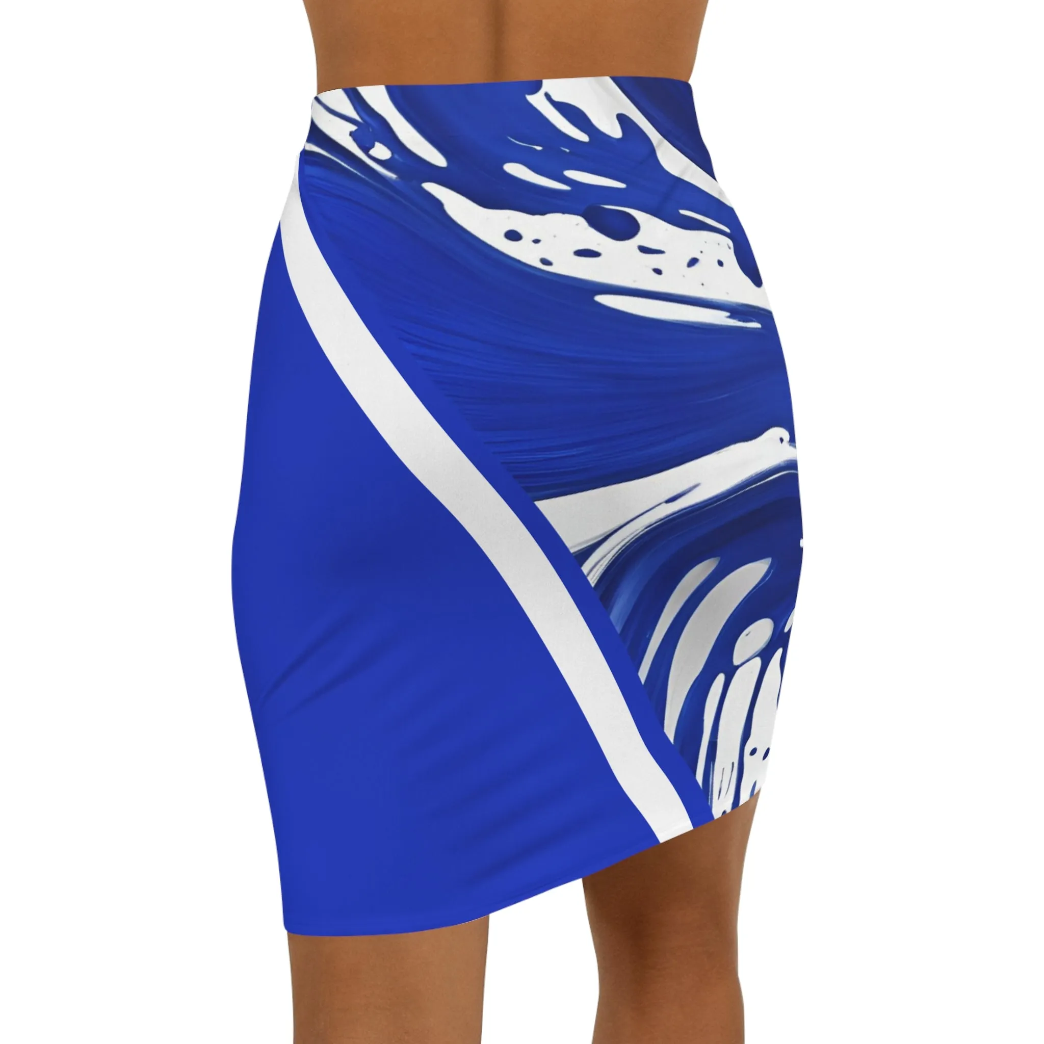 Royal Bue and White Women's Mid-Waist Pencil Skirt (AOP)