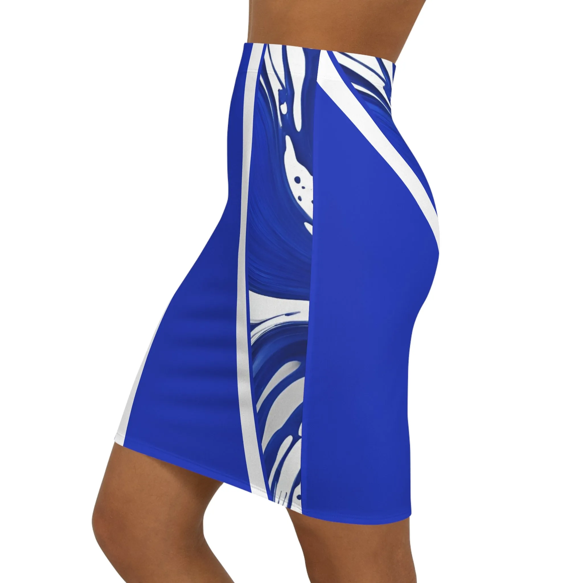 Royal Bue and White Women's Mid-Waist Pencil Skirt (AOP)