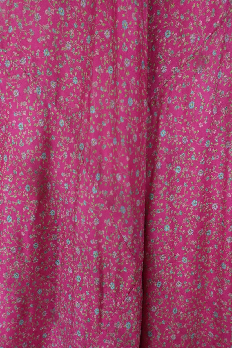 Siren Maxi Dress - Snapdragon Pink & Aqua Floral - Vintage Indian Silk - XS-M/L