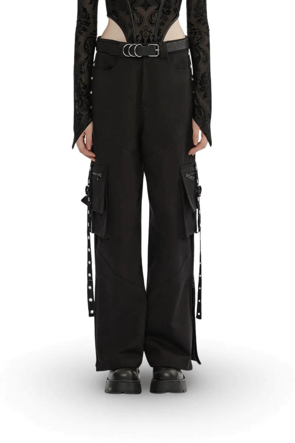 Urban Black Medium Waist Cargo Pants with Pockets