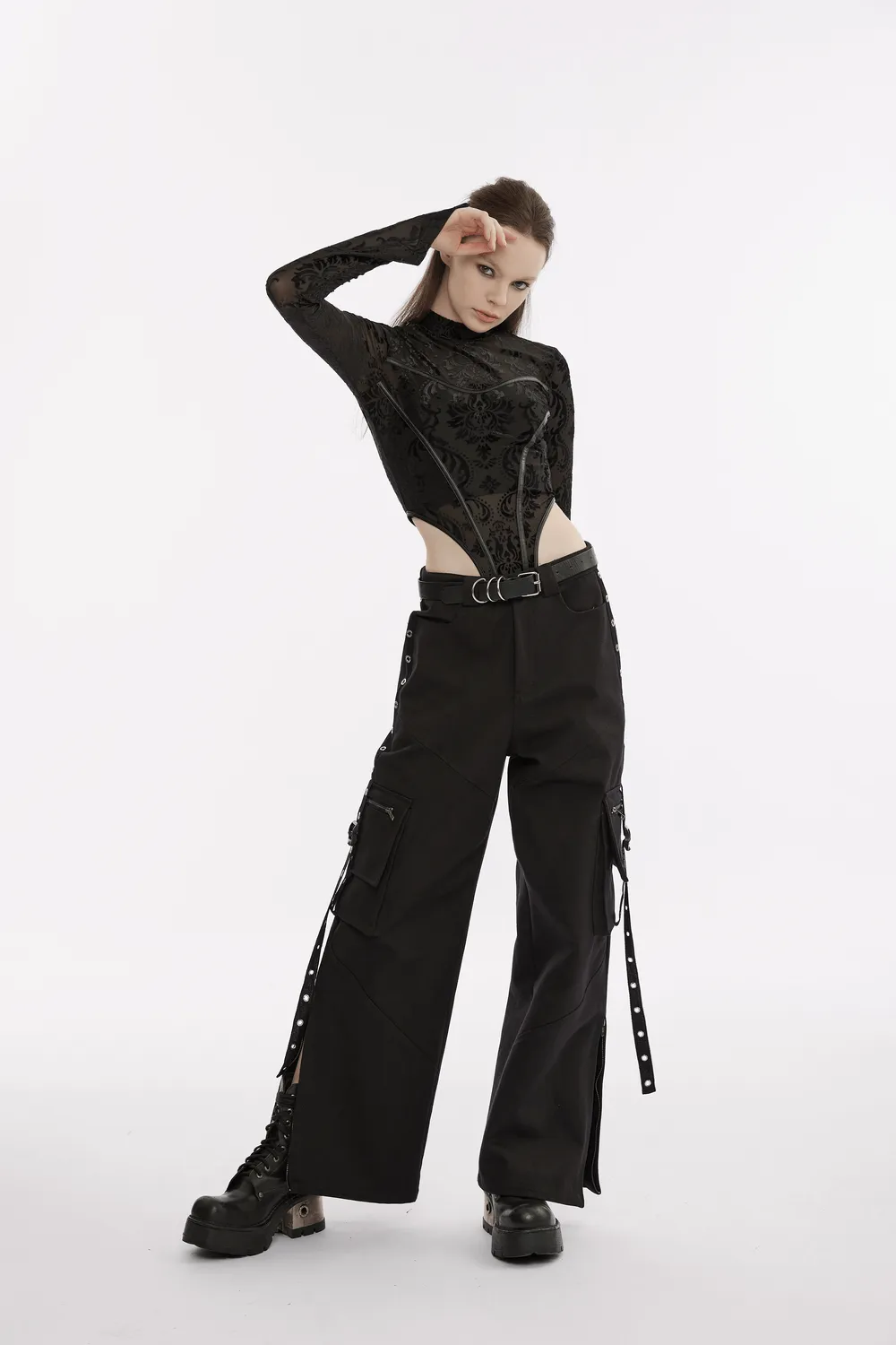 Urban Black Medium Waist Cargo Pants with Pockets