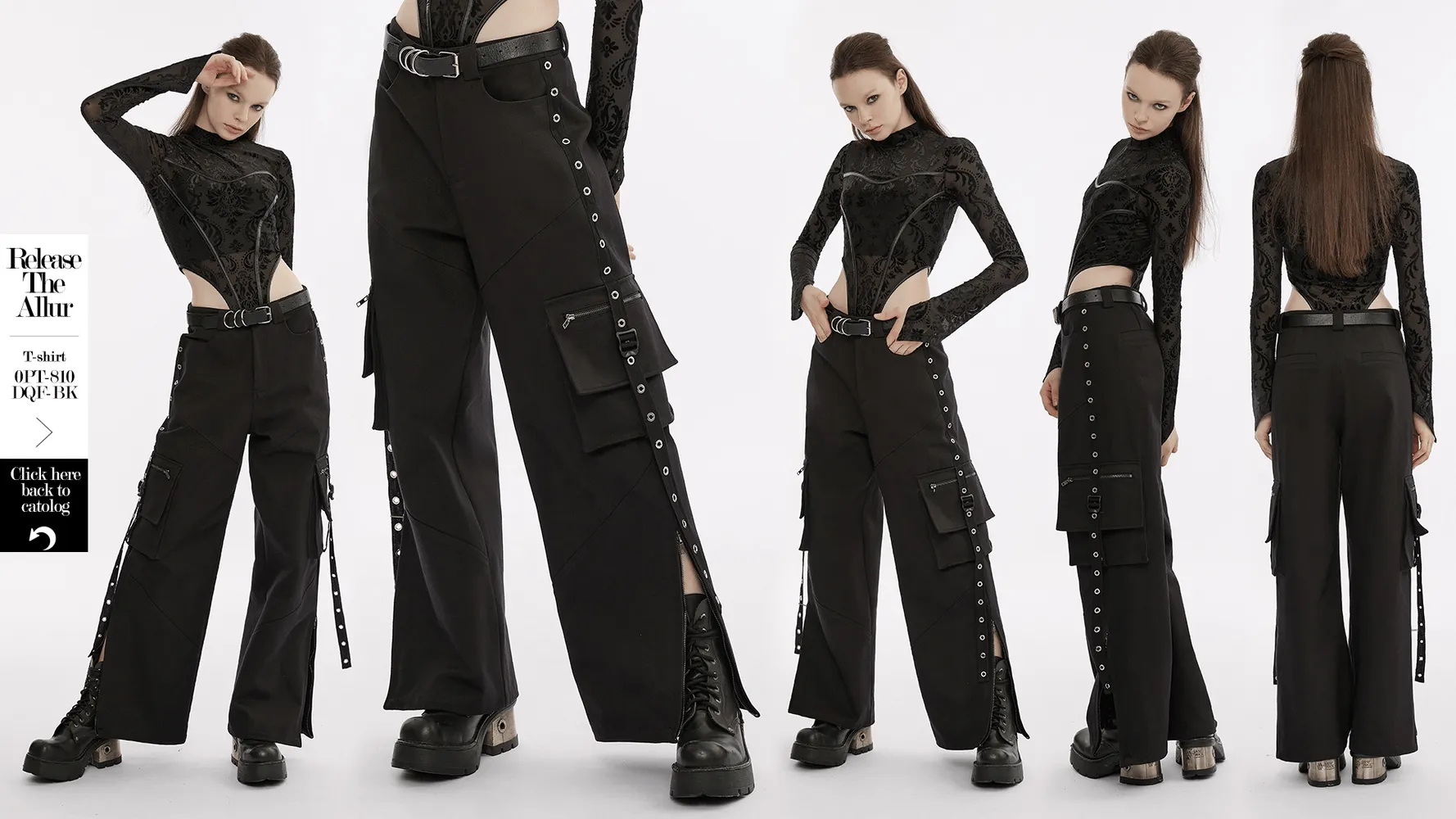 Urban Black Medium Waist Cargo Pants with Pockets