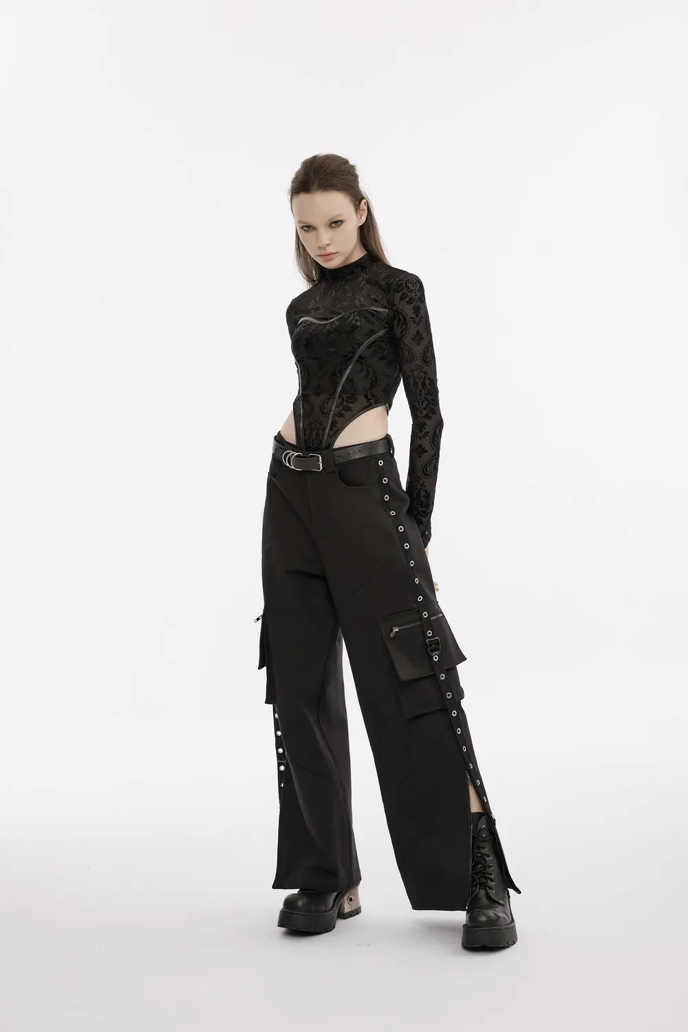 Urban Black Medium Waist Cargo Pants with Pockets