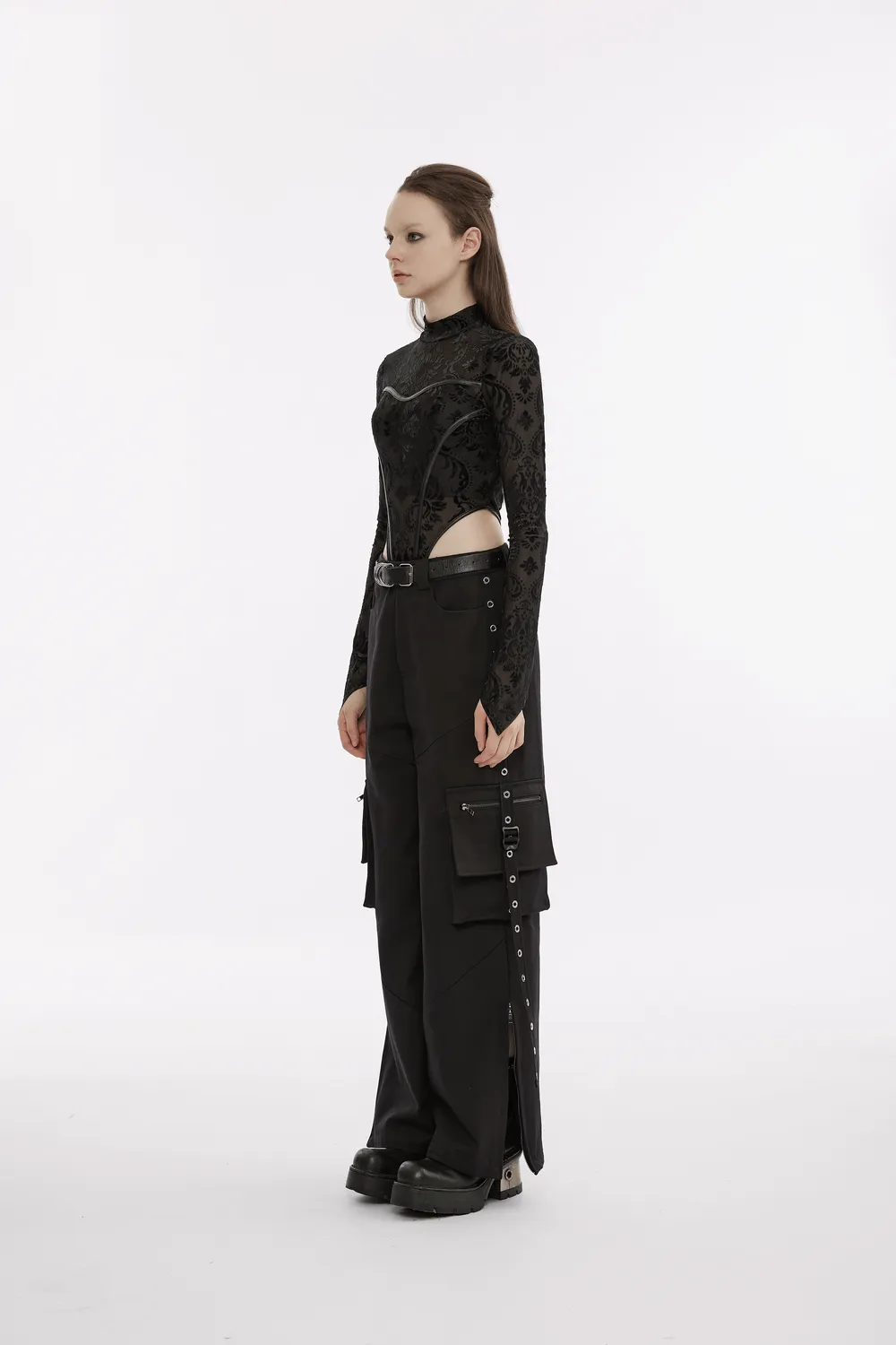 Urban Black Medium Waist Cargo Pants with Pockets