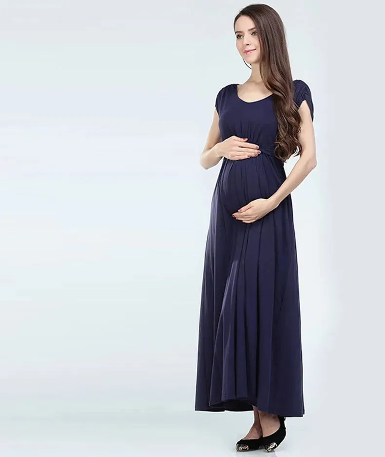 Wholesale Fashion Long Maternity Clothes Maxi Nursing Breastfeeding Dress Pregnant Long Dress Invisible Zippers Drop Shipping